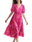 Vestido midi YESNO, floral de verão, decote em V, manga bufante S EVX CR026