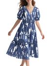 Vestido midi YESNO, floral de verão, decote em V, manga folhada, 2GG para mulheres