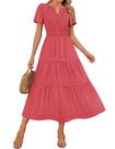 Vestido midi ZESICA, casual de verão, decote em V, cintura elástica, feminino