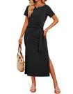 Vestido midi ZESICA Summer de manga curta Bodycon para mulheres