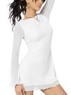Vestido Milumia Boat Neck Mesh, manga comprida, manga de sino, mini, branco