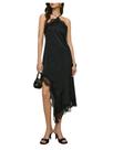 Vestido Milumia Elegant Lace Trim Satin Halter assimétrico