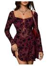 Vestido Milumia Floral Lace Cutout Mini Party Club Borgonha Vestido Milumia Floral Lace Cutout Mini Party Club Borgonha