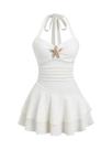 Vestido Milumia Seashell Halter sem mangas com babados e damasco Vestido Milumia Seashell Halter sem mangas com babados e damasco