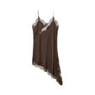 Vestido Mini Assimétrico Marrom De Renda Sem Mangas E Costas Abertas Para Mulheres, Sexy E Elegante