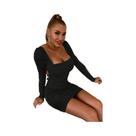 Vestido Mini Bodycon Branco De Manga Longa Para Mulheres, Decote Quadrado, Costas Franzidas, Alças,
