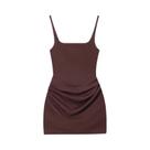 Vestido Mini Bodycon Com Alças Finas Em Tom Vermelho-Acastanhado Para Mulheres, Outono 2025,