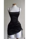 Vestido Mini Bodycon Preto Sexy De Cetim Com Renda E Costas Abertas Sem Mangas Para Mulheres, Ideal