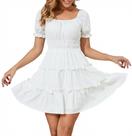 Vestido Mini Branco Feminino Amoretu com Decote Quadrado e Corte A Vestido Mini Branco Feminino Amoretu com Decote Quadrado e Corte A