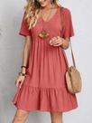 Vestido Mini Casual De Verão Elegante Para Mulheres Com Decote Em V E Rendas, Estilo Boêmio Chic