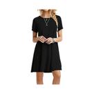 Vestido Mini Casual De Verão Para Mulheres, Estilo Boho, Cor Sólida, Decote Redondo, Manga Curta,