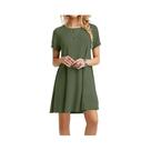 Vestido Mini Casual De Verão Para Mulheres, Estilo Boho, Cor Sólida, Decote Redondo, Manga Curta, Vestido Mini Casual De Verão Para Mulheres, Estilo Boho, Cor Sólida, Decote Redondo, Manga Curta,