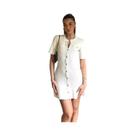 Vestido Mini Elegante Branco De Tricô Para Mulheres, Slim, Com Botão Metálico, Para Festas De Fim De