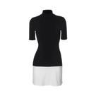 Vestido Mini Elegante Preto E Branco Com Patchwork, Gola Alta E Manga Curta, Estilo Francês Bodycon,