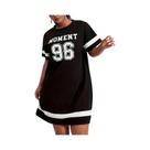 Vestido Mini Estampado plus Size De Verão Estilo Casual Esportivo Com Mangas Curtas Listras Pretas E