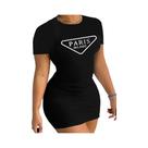 Vestido Mini Feminino Casual De Verão Com Estampa De Letras Paris, Manga Curta E Gola Redonda,