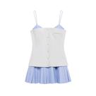 Vestido Mini Feminino Com Alças Ajustáveis E Patchwork, Moda Em Popeline Com Botões Frontais