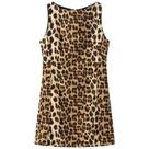 Vestido Mini Feminino Com Estampa De Leopardo, Verão, Decote Redondo, Sem Mangas, Elegante E Vintage