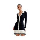 Vestido Mini Feminino De Malha Com Babados E Laço, Sem Costas, Contraste, Cardigã, Amarrar,