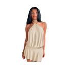 Vestido Mini Feminino Halter Sem Costas Com Renda E Bandagem, Moda Verão Para Festa, Balada E Férias