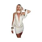 Vestido Mini Feminino Sexy Com Manga Bufante Vazada E Gola Halter Elástica Para Festa De Aniversário