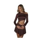 Vestido Mini Feminino Sexy Justo Com Recortes, Ombro a Ombro, Manga Comprida, Gola Assimétrica, Sem