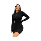 Vestido Mini Plissado Feminino Slim Fit Com Gola Alta E Manga Longa, Drapeado, Justo Ao Corpo, Para Vestido Mini Plissado Feminino Slim Fit Com Gola Alta E Manga Longa, Drapeado, Justo Ao Corpo, Para
