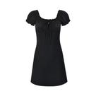 Vestido Mini Preto Com Costas Abertas E Cadarço Para Mulheres, Verão, Sexy, Manga Curta, Casual,