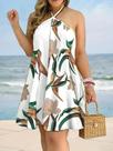 Vestido Mini Sem Mangas plus Size Com Decote Halter E Estampa Floral Para Mulheres 2023 Vestido Mini Sem Mangas plus Size Com Decote Halter E Estampa Floral Para Mulheres 2023