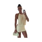 Vestido Mini Sexy Feminino Com Detalhes Em Renda E Tassel De Pérolas, Costas Descobertas, Elegante