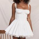Vestido Mini Sexy Sem Mangas Com Renda Para Mulheres, Branco Doce, Alças Finas Para O Verão