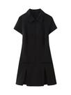 Vestido Mini Vintage Feminino Com Lapela E Pregas, Zíper Sólido, Mangas Curtas, Moda Chic Feminina
