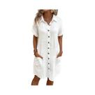 Vestido Mini Vintage Feminino Sólido Com Decote Em V E Manga 3/4 Em Algodão E Linho, Moda Casual De