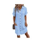 Vestido Mini Vintage Feminino Sólido Com Decote Em V E Manga 3/4 Em Algodão E Linho, Moda Casual De