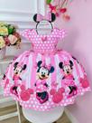 Vestido Minnie Rosa Cinto de Pérolas Princesas Bolinhas infantil