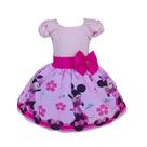 Vestido Minnie Rosa Flores Temático Infantil Festa Laço