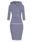 Vestido MISSKY listrado branco com moletom de bolso com capuz azul marinho GG Vestido MISSKY listrado branco com moletom de bolso com capuz azul marinho GG