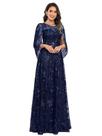 Vestido Mmufk, mãe do noivo, aplique de renda franzida, azul marinho