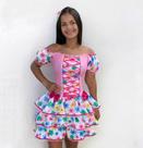 Vestido Moda Caipira Encantado Rosa Luxo Com Laço Infantil Adulto Dança Quadrilha Arraiá São João