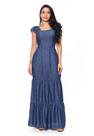Vestido Moda Cristã Longo Jeans Sem Elastano Com Manga Dupla