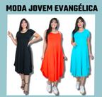 Vestido Moda Jovem Evangélico Midi Elegante Assimétrico