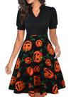 Vestido Mokayee Halloween Pumpkin Orange de manga folhada para mulher