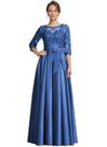 Vestido Mother of The Bride raomiao Satin Lace Ocean Blue