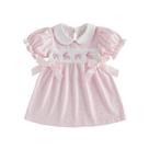 Vestido MozikQin Toddler Baby Girl Coelhinho da Páscoa bordado rosa
