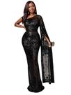 Vestido Nagfar Sexy Sparkling Sparkling Sequins One Shoulder Preto XXL