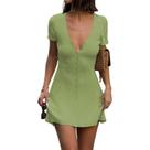 Vestido Naileksi A-Line Knit Mini V com decote em V, manga curta, verde