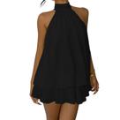 Vestido Naileksi Y2k Ruffle Mesh Halter Mini para mulheres preto L