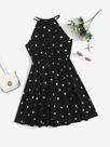 Vestido no tom preto estampado