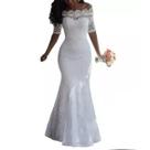 Vestido Noiva Sereia Manga Curta Decote Canoa Lindo Moderno Vestido Noiva Sereia Manga Curta Decote Canoa Lindo Moderno
