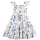 Vestido NUBEEHOHO azul floral com manga esvoaçante em camadas de 5 a 6 anos
